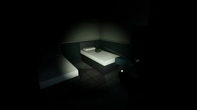 The dark ward, lit only by your flashlight